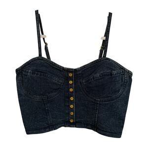 American Flirt NWT Women's L Y2K Festival Acid Wash Denim Crop Bodice Busty Top
